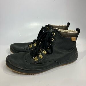 Keds black coated canvas lace up ankle boots women’s size 8.5 waterproof casual
